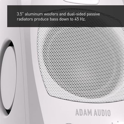 ADAM Audio D3V Active Desktop Studio Monitor Speakers - White | USB-C, D-ART Tweeter, 3.5in Woofer, 240W, 45Hz-23kHz, 97dB SPL, Balanced TRS, Headphone Out - style: D3V White