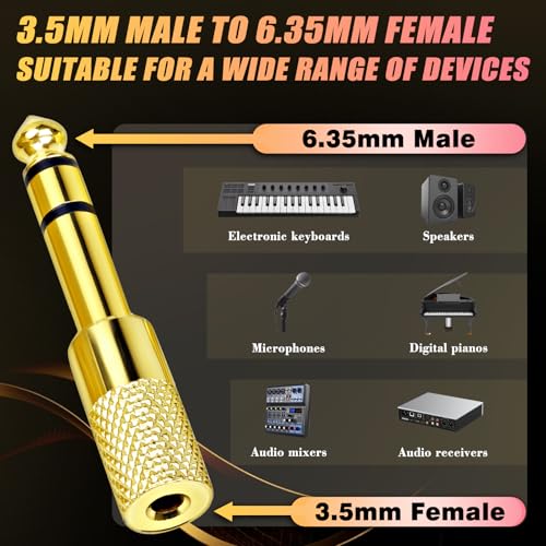 4-Pack Headphone Adapter Set(Gold Plated), 1/8 (3.5mm) and 1/4 (6.35mm) Adapter Stereo(TRS), Audio Jack Converter for Guitar, Amp, Studio, Zero Signal Loss
