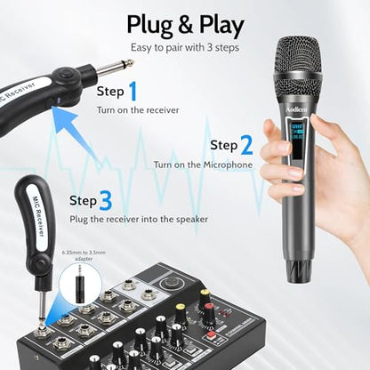 Wireless Karaoke Microphone, No Delay Handheld Microphone System with Rechargeable Receiver, Suitable for Singing, Teaching, Church, Weddings, and DJ Events (Black, 1 Microphone) - size: 1 Microphone
