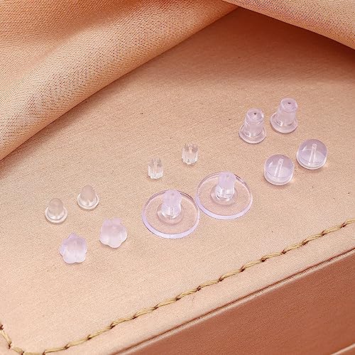 Nkwuire Silicone Earring Backs for Studs, 550 Pcs 6 Styles Clear Soft Earring Backings Rubber Plastic Earring Backs Clutch Stoppers Replacement Kits for Fish Hook Earring Studs Hoops - color: 6 styles-B