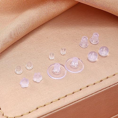Nkwuire Silicone Earring Backs for Studs, 550 Pcs 6 Styles Clear Soft Earring Backings Rubber Plastic Earring Backs Clutch Stoppers Replacement Kits for Fish Hook Earring Studs Hoops - color: 6 styles-B