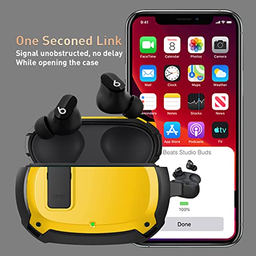 Compatible with Beats Studio Buds/Buds+ Case Cover 2021/2023, [Secure Lock] Cool Beats Studio Buds Plus Protective Shell Men Women with Keychain for New Beats Studio Ear Buds Case Yellow[CASE ONLY] - color: Black/Yellow