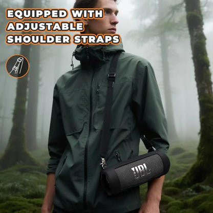 Silicone Cover Compatible with JBL Flip 7 Waterproof Portable Speaker with Shoulder Strap (Black) - color: Black