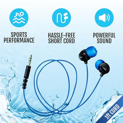 H2O Audio Surge S+ Waterproof Sport Headphones, (Short Cord Design) – in-Ear Sweatproof Earbuds for Swimming, Running, Cycling – IPX8 Waterproof, Compatible with iPods & MP3 Players