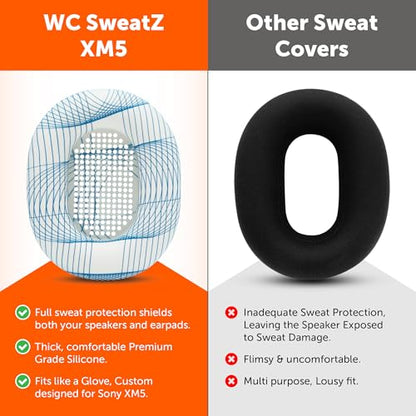 WC SweatZ XM5 - Patented Earpad Sweat Covers for Sony WH1000XM5 by Wicked Cushions | Full 360 Earpad Protection | Sweatproof & Easily Washable | Ivory Tide - color: Ivory Tide