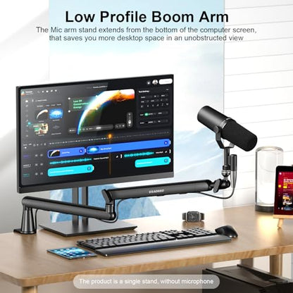 Microphone Arm,Aokeo AK-55 Desk Low Profile Adjustable Mic Boom Arm Stand,Suitable For Blue Yeti,Snowball iCE, HyperX QuadCast,SoloCast,Elgato Wave,Etc - color: Black