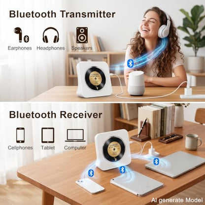 Gueray Portable CD Player with Bluetooth for Home, Hi-Fi Speaker,FM Radio | Plug-in desktop use,2-way Bluetooth mode, 3W speakers,Remote control,sleep timer, A-B repeat,USB/AUX,headphone jack - color: White