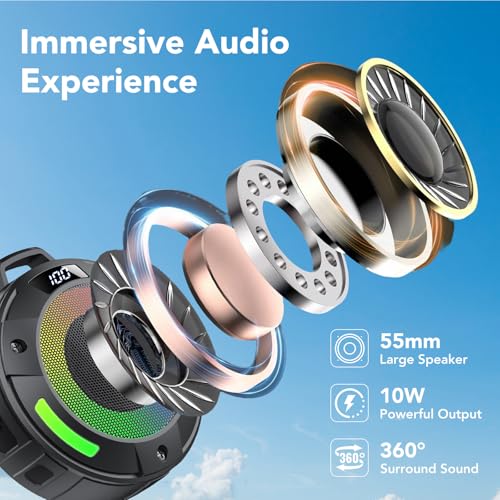 Bluetooth Speaker, 2026 Portable Wireless Shower Speaker, Digital Display Portable Speaker with Detachable hook ,IPX7 Waterproof with LED Light, HD Sound & Bass for Bathroom, Pool, Beach & Outdoor