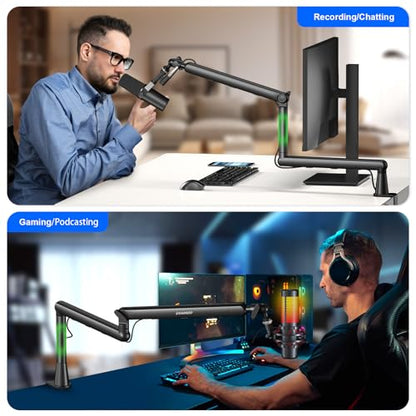 Microphone Arm,Aokeo AK-55 Desk Low Profile Adjustable Mic Boom Arm Stand,Suitable For Blue Yeti,Snowball iCE, HyperX QuadCast,SoloCast,Elgato Wave,Etc - color: Black