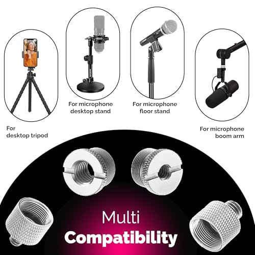 Mic Stand Adapter Set 8 pc - Metal Tripod Adapters Female-Male 5/8-3/8, 3/8-5/8, 5/8-1/4, 1/4-5/8 ADP02 Silver - color: Silver