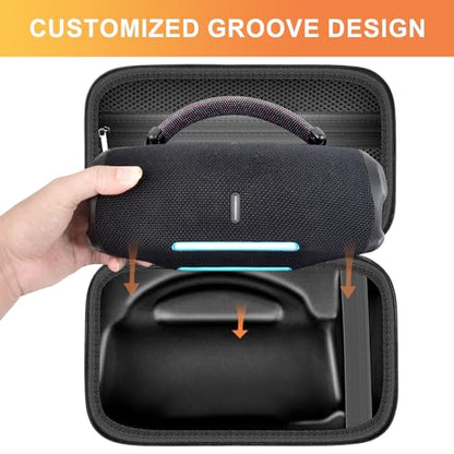 ANKHOH Hard Travel Case for JBL Charge 6 Speaker with Shoulder Strap | Fixed tray, elastic strap and zippered mesh pocket organize the speaker, charger and cables, Black, Case Only - color: Black