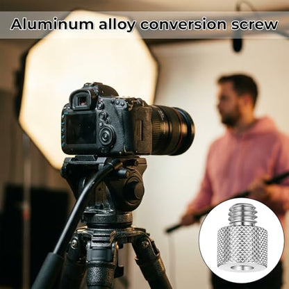 Tripod Adapter Set, 1/4 to 3/8 & 3/8 to 1/4 Camera Screw Adapter, Aluminum Alloy Thread Converter Male Female, Mounting Screws Kit for Tripod Monopod Light Stand Microphone (Silver)