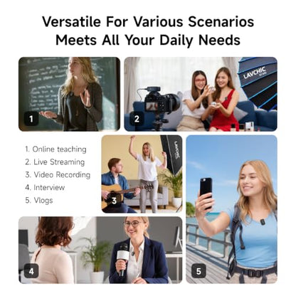 S20 Pro Wireless Lavalier Mic, AI Noise Canceling for Vlog YouTube | 2TX Dual Mic for iPhone Android Camera PC, 250m Range, 18H Battery, Touchscreen, Magnetic Clip, Bluetooth Accompaniment