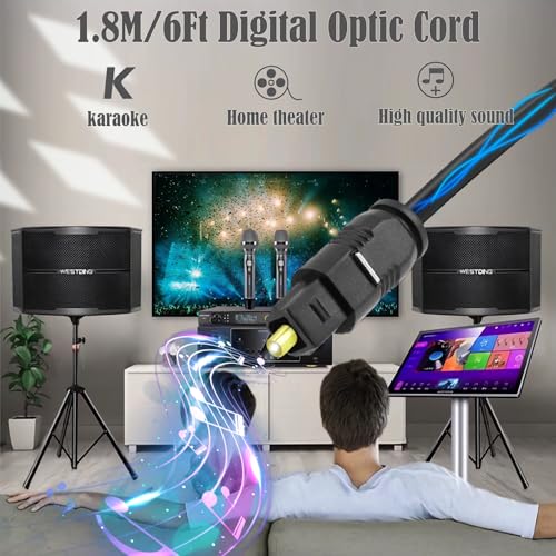 Toslink Optical Audio Cable, 2 Pack 1.8M/6Ft Digital Optic Cord, Gold Plated Plugs Fiber Optic Audio Adapter Toslink Cord for Audio System, Sound Bar, TV, Game Consoles, Home Theaters Etc