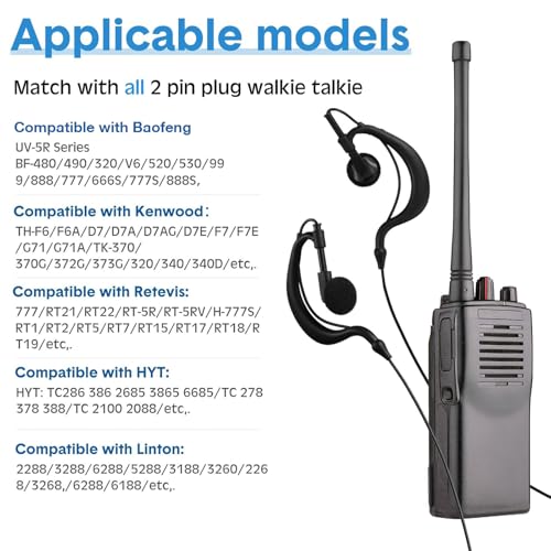 30 Pcs Walkie Talkie Earpiece with Mic 2 Pin Two Way Radio Ear Piece Microphone Earbud Bulk Single Wire Earhook Headset Compatible with Baofeng UV-5R BF-888S Arcshell Retevis H-777 RT21 RT22