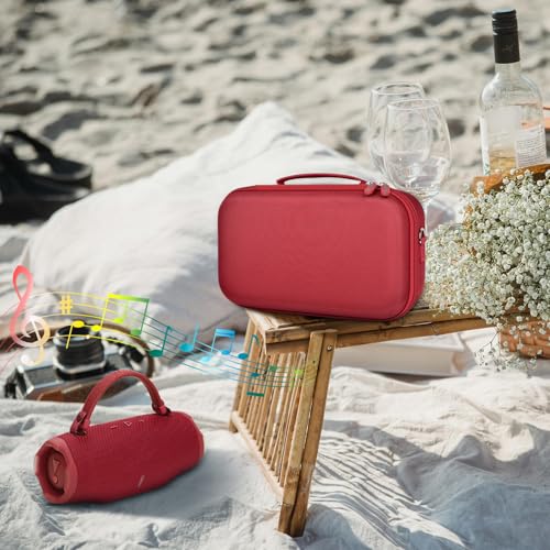ANKHOH Hard Travel Case for JBL Charge 6 Speaker with Shoulder Strap | Fixed tray, elastic strap and zippered mesh pocket organize the speaker, charger and cables, Black, Case Only - color: Red