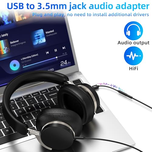USB to 3.5mm Jack Audio Adapter Aux Headphone Interface Pc Sound External Plug Phone Car Microphone Computer Auxiliary Splitter Port for iPhone Headset Cable Adaptor Compatible for Samsung