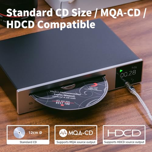 SMSL PL150 CD Player High Power CS43198 D/A chip, Standard/MQA-CD/HDCD CDs, with RCA/3.5mm & 4.4mm Headphone/Optical/Coaxial Output, for Vehicle/Laptop/TV/PC, CD Player Amp with Remote Control(Silver) - color: silver
