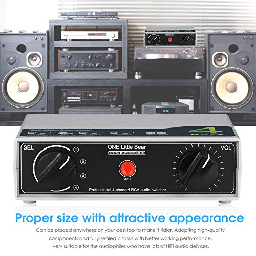 Douk Audio MC6 Mini 4-Way Analog Stereo RCA Audio Switcher Splitter Manual Selector Box Passive Preamp