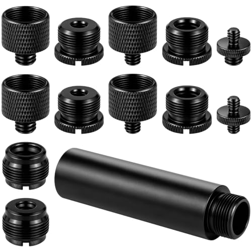 13 Pack Microphone Stand Adapter Screws with Extension Tube | 3/8 to 5/8 and 1/4 Screw Thread Adapter Mic Thread Adapter Set for Mic Boom Arm, Microphone Camera Tripod, Projector Stand