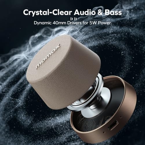 MOMAX Magnetic Portable Wireless Speaker, Enhanced Bass & Clear Sound | IPX6 Waterproof with Aluminum Alloy Design & 12H Playtime for Travel, Shower, Kitchen & More - color: Desert Gold