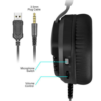Gaming Headset for PC/PS4/Switch/Laptop/Mobile Phone,Computer-Wired Headphones with Noise Canceling Mic,PS5 Headset for Xbox One(Adapter not Included) USB LED Light -CLS500-BLACK