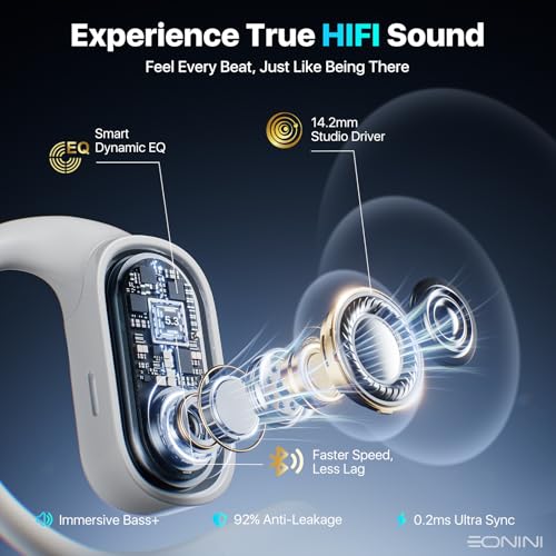 Eonini Open-Ear Earbuds with Earhooks, LED Display Case, Lightweight & Secure Fit, All-Day Comfort, Stay-Aware Design, Clear Calls, 40H Playtime, IPX5 Waterproof Bluetooth 5.3 for Running, Gym - color: White