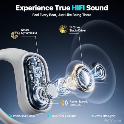 Eonini Open-Ear Earbuds with Earhooks, LED Display Case, Lightweight & Secure Fit, All-Day Comfort, Stay-Aware Design, Clear Calls, 40H Playtime, IPX5 Waterproof Bluetooth 5.3 for Running, Gym - color: White