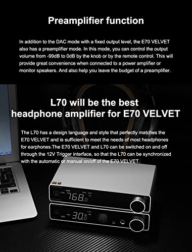 Topping E70 Velvet AK4499EX DAC Audio Decoder- Bluetooth5.1 LDAC Hi-Res XU316 32Bit/768kHz DSD512 BT/USB/Coax/Opt Inputs RCA/XLR HiFi Stereo Digital-to-Analog-Convertor Sliver - color: Silver
