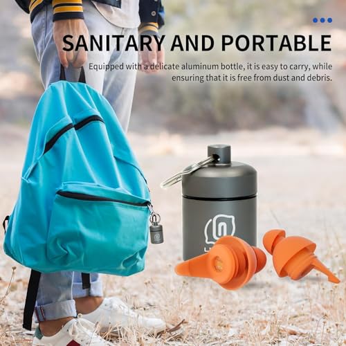 LYSIAN High Fidelity Concert Ear Plugs, 23dB, 2 Pairs with Case, Orange | Reusable soft musician earplugs for concerts, festivals & raves; 23dB noise reduction, 2 pairs with aluminum case - color: Orange