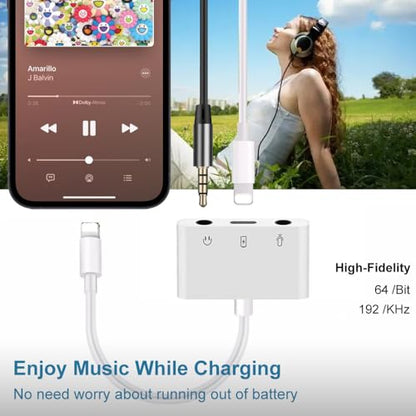 Microphone & 3.5mm Headphone Adapter for iPhone Microphone Adapter for Live-Streaming with Charging Port Lighting to Audio & MIC Adapter Compatible with iPhone/iPad