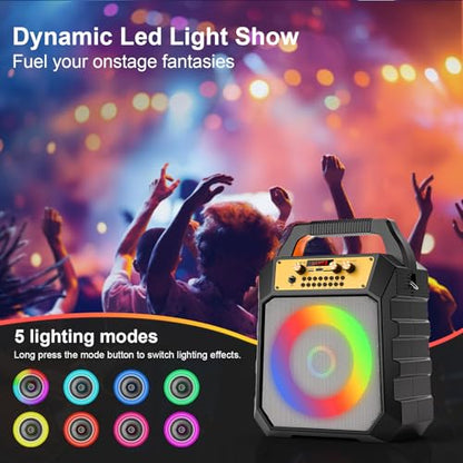 JM Portable Karaoke Machine 2-Way Coaxial Driver Speaker with 2 Mics-Grey | Portable,Rechargeable,Bluetooth,TF/SD/USB,AUX,FM,4000mAh,5 Light Modes - color: Grey