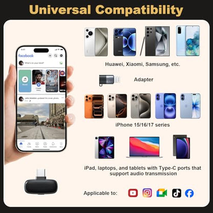 Wireless Lavalier Mini Microphone for iPhone ipad Android | 30H Long Battery Life, Noise Cancellation, Plug & Play for Vlogging, Video Recording, Podcast, YouTube, TikTok