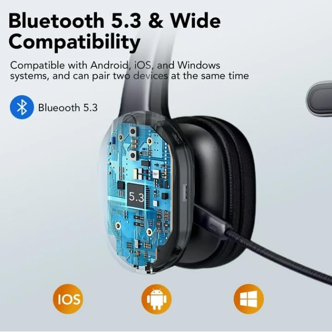 Truck Driver Bluetooth Headset with Mic, Single Ear Wireless Headset, Noise Cancelling Microphone & Mute, 50H Long Battery Life, Hands Free Headset for Trucker, Call Center, Home Office (Black)