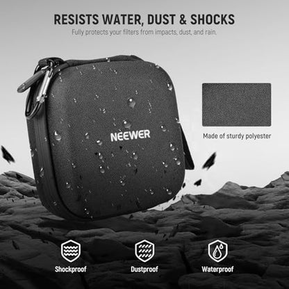 Neewer PB12 11 x 11 cm Filter Storage Bag with Expandable Dividers, Wrist Strap and Carabiner for 4 Circular Filters 86 mm - style: Pb12