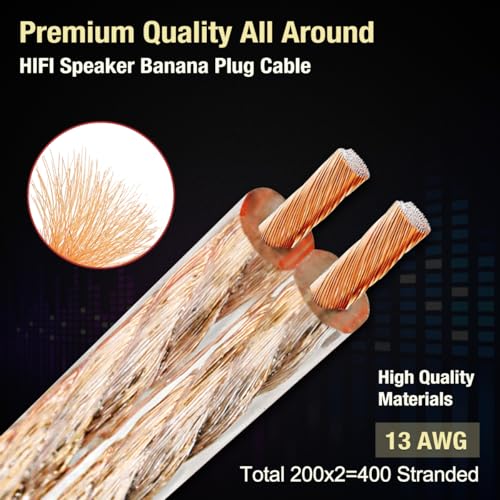 UCINNOVATE 2 Pack 13 AWG Speaker Cable with Banana Plugs, 2X 2m HiFi Speaker Wire with 4mm Gold-Plated Right Angle Banana Plugs, Solid Audio Cable Cord for Audiophile Home Theater - size: 2 x 2m HiFi Speaker Cable