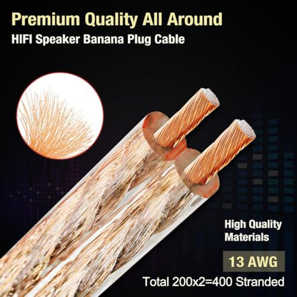 UCINNOVATE 2 Pack 13 AWG Speaker Cable with Banana Plugs, 2X 2m HiFi Speaker Wire with 4mm Gold-Plated Right Angle Banana Plugs, Solid Audio Cable Cord for Audiophile Home Theater - size: 2 x 2m HiFi Speaker Cable