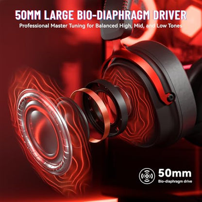 ATTACK SHARK L30 PRO Wireless Gaming Headset,7.1 Surround Sound, 50mm Drivers,20ms Low Latency,Detachable Noise-Canceling Mic, Aluminum Alloy Frame,Tri-Mode Connectivity Over-Ear Headset-Black Red - color: Black Red