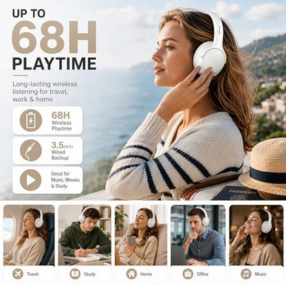 MIDOLA Bluetooth Headphones Wireless 68H with Mic,Decent Sound-Acceptable | Adjustable Headband Foldable Over-Ear Lightweight Headsets for Toddler Girls Boys Tablet/iPad,HD Stereo,Built-in Mic,White - color: White