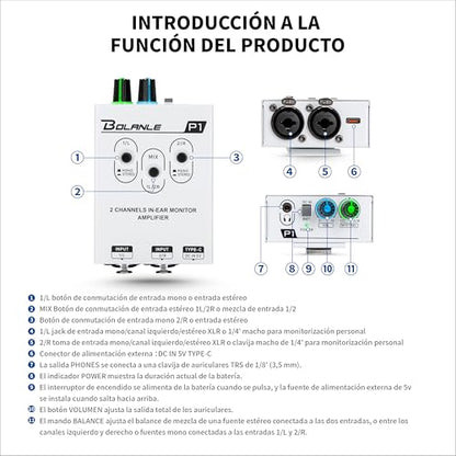 Bolanle P1 Dual-Channel in-Ear Monitor Amplifier, XLR/TRS Stereo/Mono | Two independent combo inputs with dedicated volume knobs per channel for custom monitor mixes - color: P1