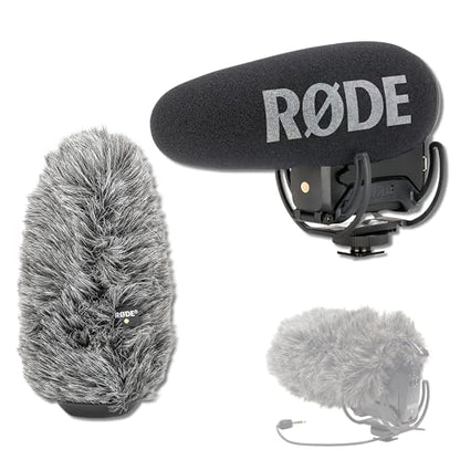 Rode VideoMic Pro+ On-Camera Shotgun Microphone Bundle with DeadCat VMP+ Artificial Fur Wind Shield — Safety Channel Supercardioid Camera-Mount Mic for Filmmaking, Vlogging, Documentary, Weddings