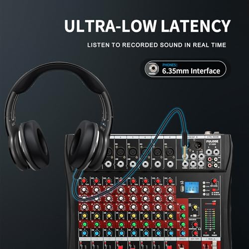 FULUODE Audio Mixer 8 Channel, CT-80S Professional Sound System Mixer Board DJ Mixing Console with Reverb MP3 Player Bluetooth 48V Phantom Power Supply USB Recording for Studio Karaoke Live Music