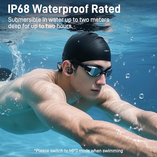 Swimming Headphones, IP68 Waterproof Bone Conduction Headphones, Bluetooth 5.4 Sport Open Earphones with MP3 Mode 32GB Memory, Wireless Swimming Headphone Underwater for Running, Cycling
