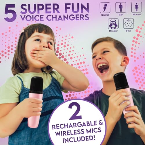 Karaoke Machine for Kids Adults, Portable Mini Bluetooth Speaker with 2 Wireless Microphones, LED Lights, Singing System for Family Home Party, Voice Changer, Boys Girls Karaoke Machine with Speaker - color: Pink