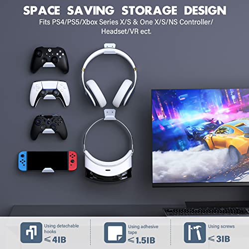PS5/PS4/Xbox/Switch Controller Mount - Adhesive Holder & Headset Stand for PS5 Console, Universal Accessories Hook