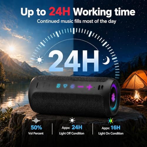 Portable Bluetooth Speaker, Powerful Sound Wireless Speaker: Boost Bass, Bluetooth 5.4, 24H Playtime, 8 RGB Modes, IPX7 Waterproof, TWS Pairing, Beach/Vacation Essentials, Gift Ideas（Black） - color: Deep Black