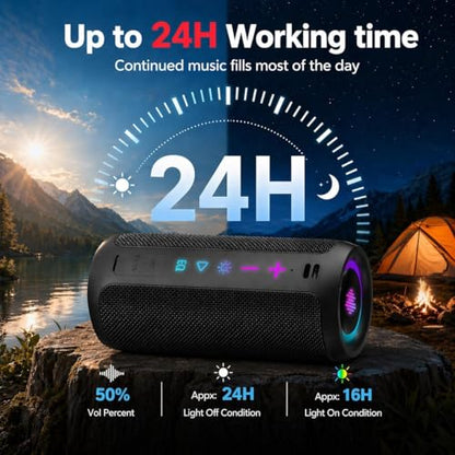 Portable Bluetooth Speaker, Powerful Sound Wireless Speaker: Boost Bass, Bluetooth 5.4, 24H Playtime, 8 RGB Modes, IPX7 Waterproof, TWS Pairing, Beach/Vacation Essentials, Gift Ideas（Black） - color: Deep Black