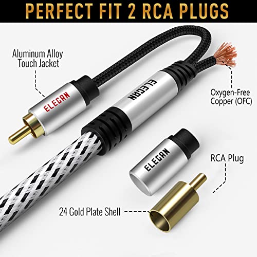 Premium RCA Cable 30 Ft (Hi-Fi Sound-16 AWG-Shielded) 2 RCA Male to 2 RCA Male Stereo Audio Cable, Gold Plated-Aluminum Alloy Shell-Pure Copper-Braided RCA Cord for Home Theater Speakers + Ties - size: 30FT