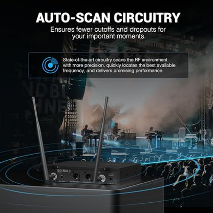 Phenyx Pro Dual UHF Auto Scan Handheld Wireless Microphone System PTU-71-2H | 2 Dynamic Mics, 2 x 100 Frequencies, 328 ft Range, Live Vocals, Karaoke Events, Worship Services
