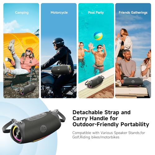 TAZATA Speakers Bluetooth Wireless Outdoor,120W Loud Sound with Deep Bass | IPX7 Waterproof Floating, BT 5.3 Boombox, 105dB Large Subwoofer, 11H, RGB Lights, Portable Speaker for Party, Kayaking, Beach - color: MAX-black